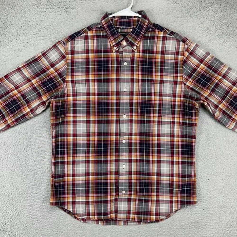Banana Republic Button Down Shirt Adult Large Red Multi Plaid Long Sleeve Mens